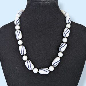 (2/$20) Vintage Blue Swirl White Beaded Necklace
